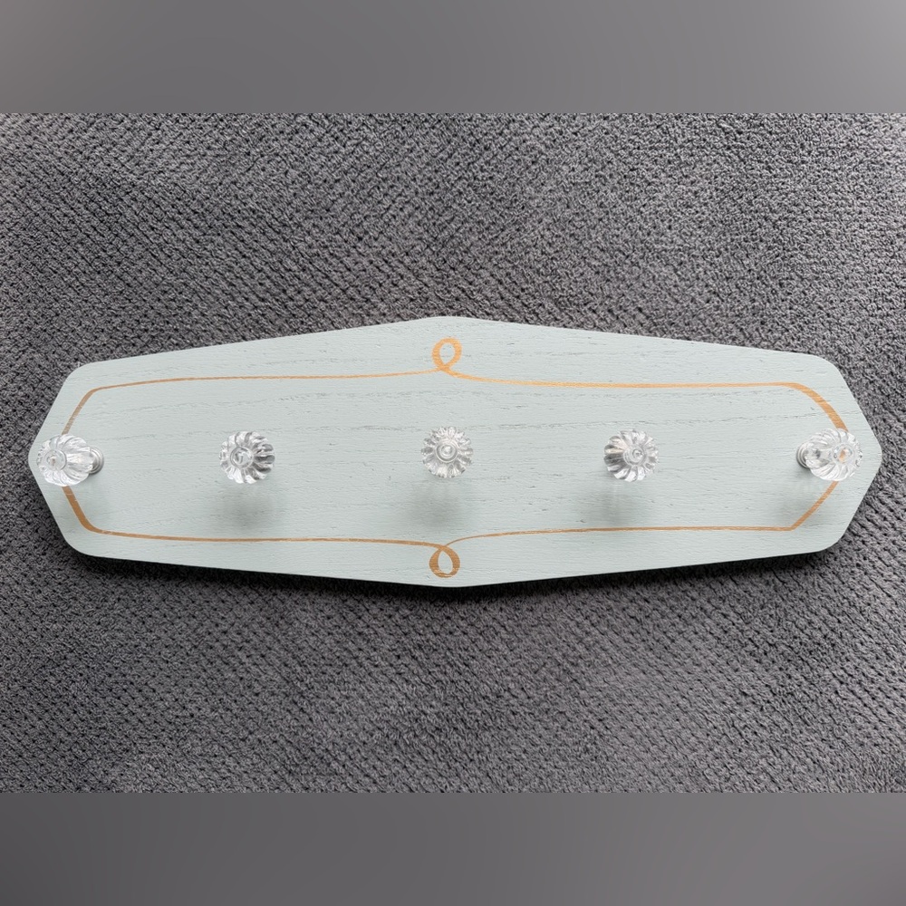 Sheffield Home Wooden Wall Hook Rack w/ Glass Knobs – Sage Blue